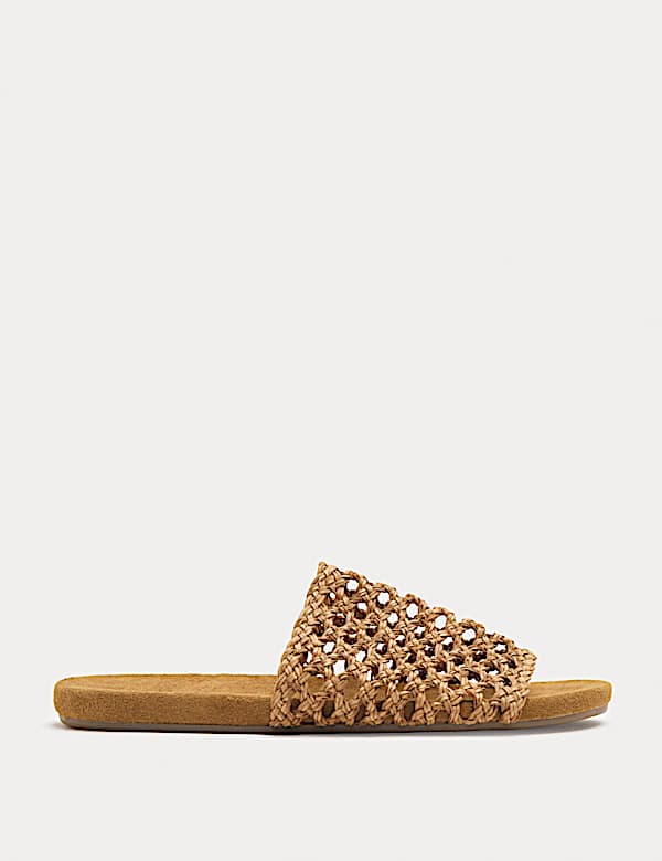 Leather Woven Flat Open Toe Mules - LU