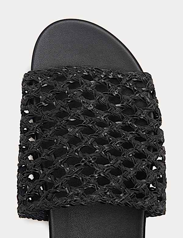 Leather Woven Flat Mules - NO