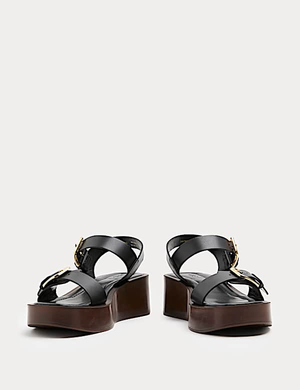 Leather Buckle Wedge Sandals - AT