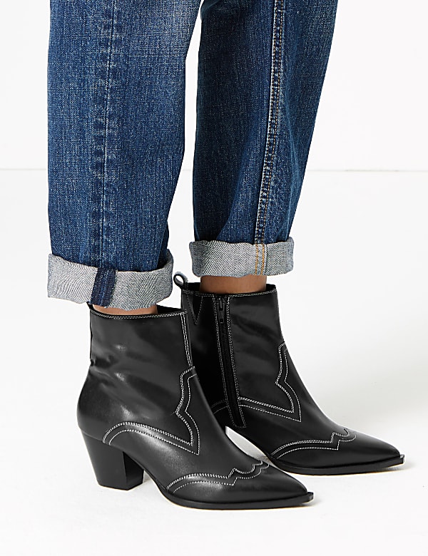 Leather Western Ankle Boots