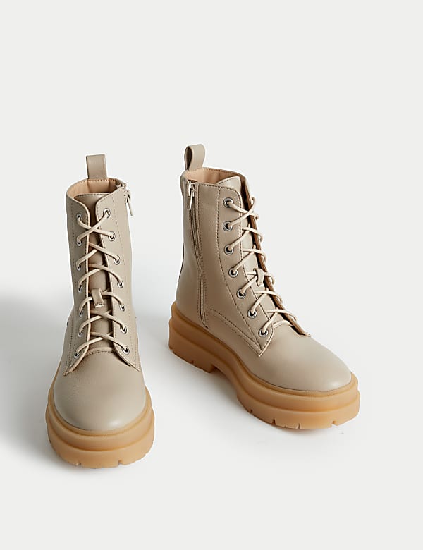 Chunky Lace Up Flatform Ankle Boots - NL