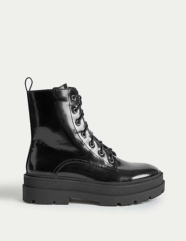 Chunky Lace Up Flatform Ankle Boots - NL