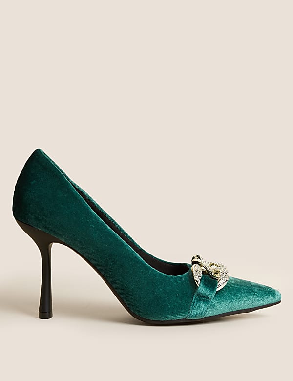 Velvet Stiletto Heel Pointed Court Shoes