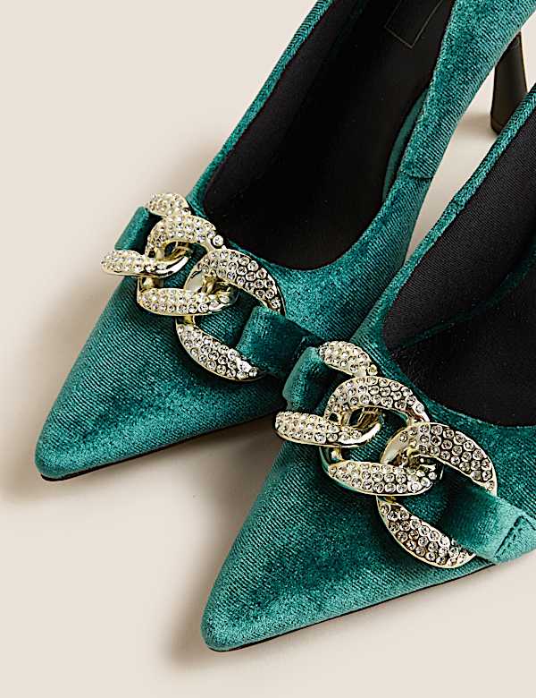 Velvet Stiletto Heel Pointed Court Shoes