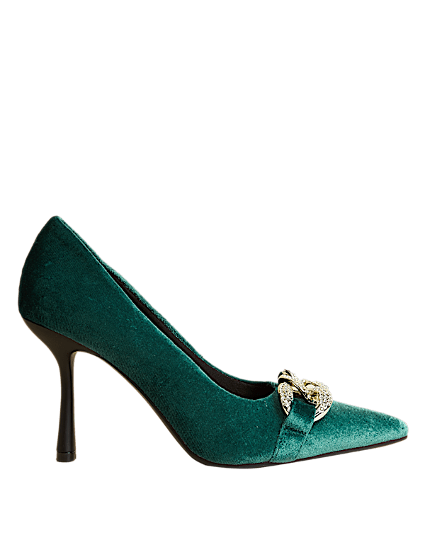 Velvet Stiletto Heel Pointed Court Shoes