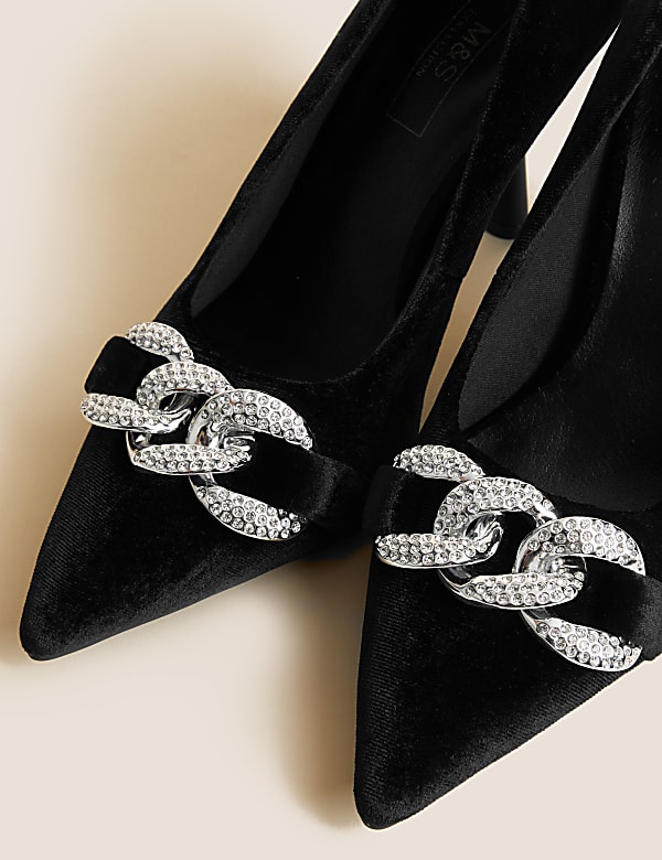 Velvet Stiletto Heel Pointed Court Shoes