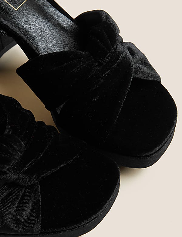 Velvet Knot Ankle Strap Platform Sandals