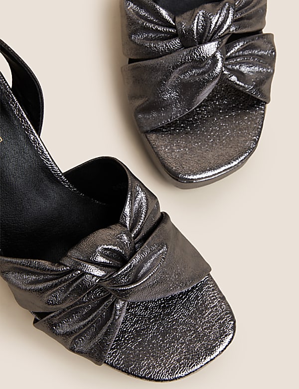 Metallic Knot Ankle Strap Platform Sandals