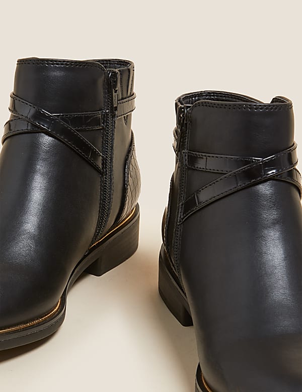 Wide Fit Buckle Flat Ankle Boots