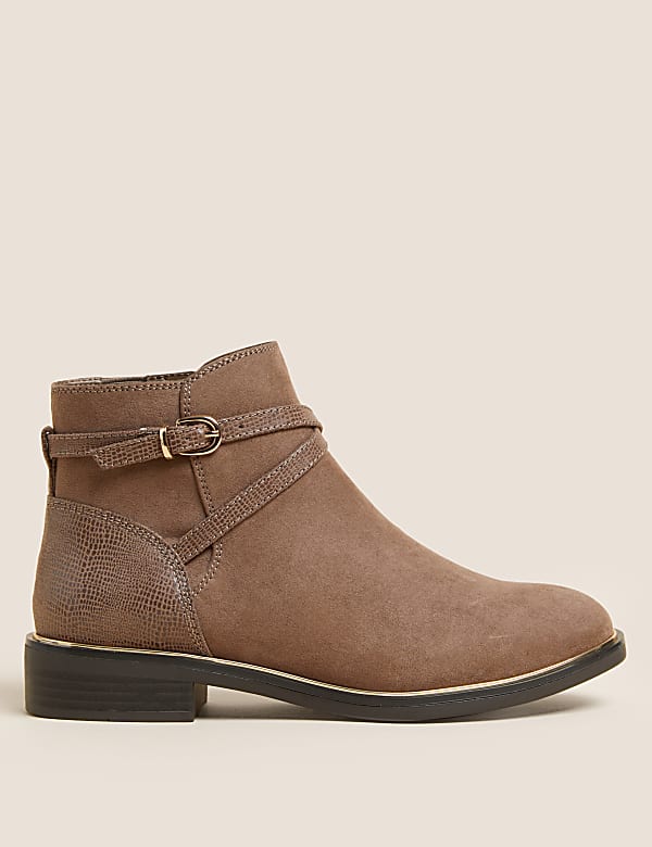 Wide Fit Buckle Block Heel Ankle Boots
