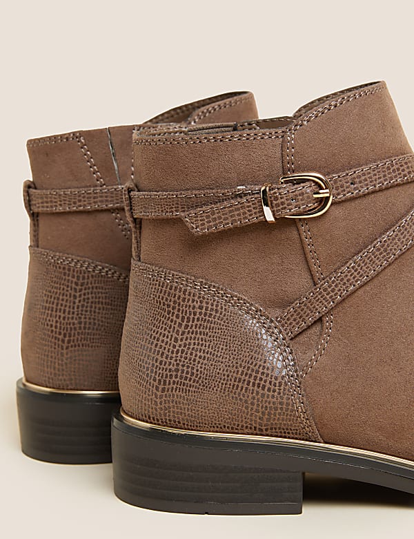 Wide Fit Buckle Block Heel Ankle Boots
