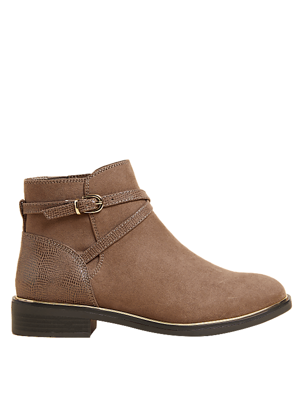 Wide Fit Buckle Block Heel Ankle Boots