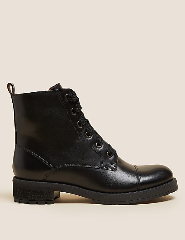 Leather Lace Up Block Heel Ankle Boots