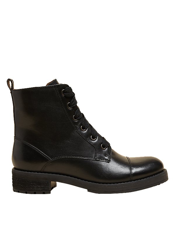 Leather Lace Up Block Heel Ankle Boots