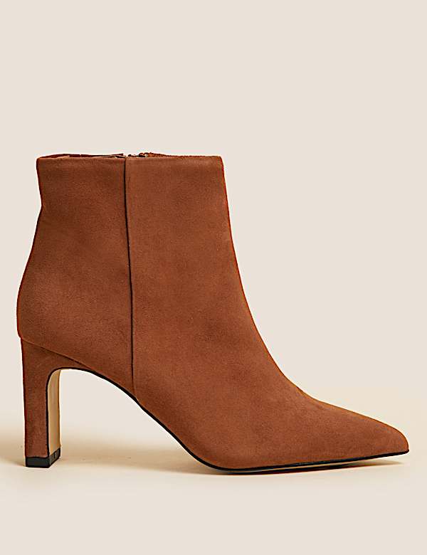 Suede Statement Heel Pointed Ankle Boots