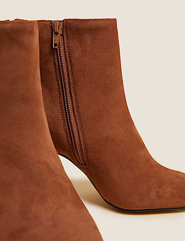 Suede Statement Heel Pointed Ankle Boots