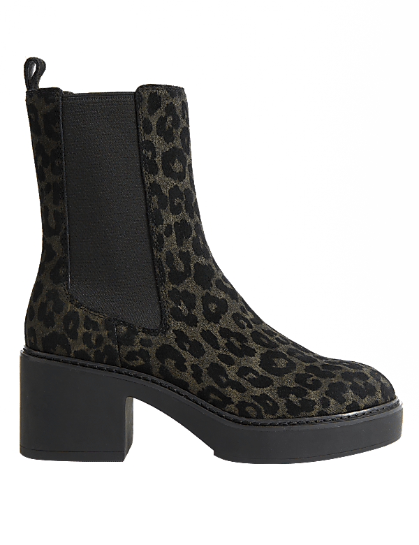 Suede Chelsea Chunky Block Heel Boots