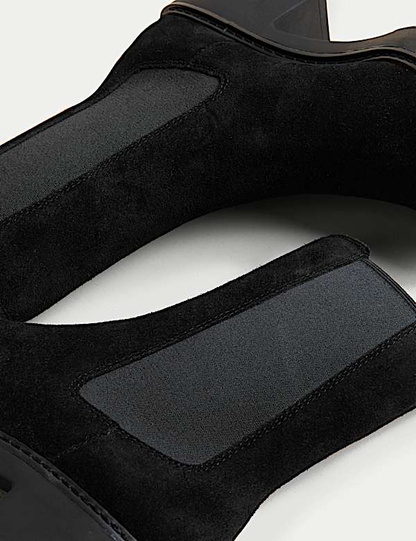 Suede Chelsea Chunky Block Heel Boots