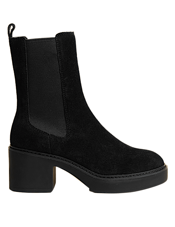 Suede Chelsea Chunky Block Heel Boots