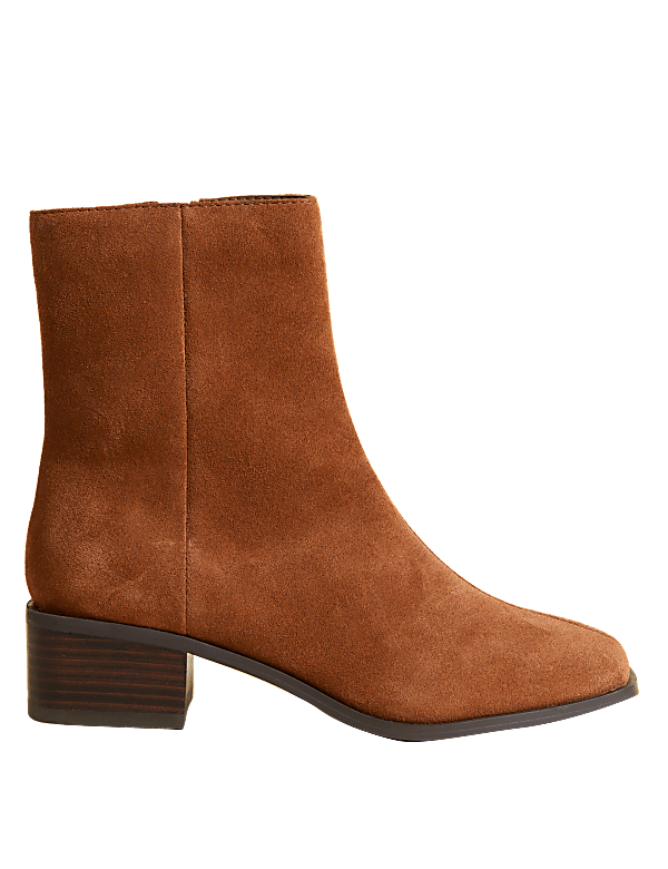 Suede Block Heel Square Toe Ankle Boots