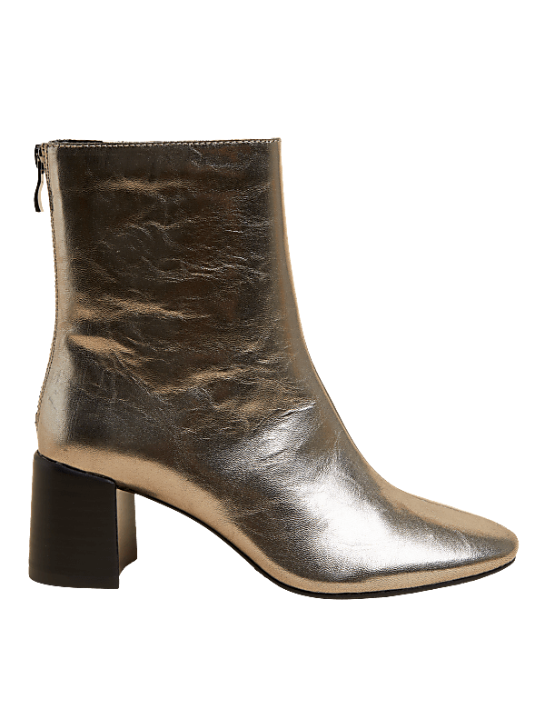 Leather Block Heel Ankle Boots