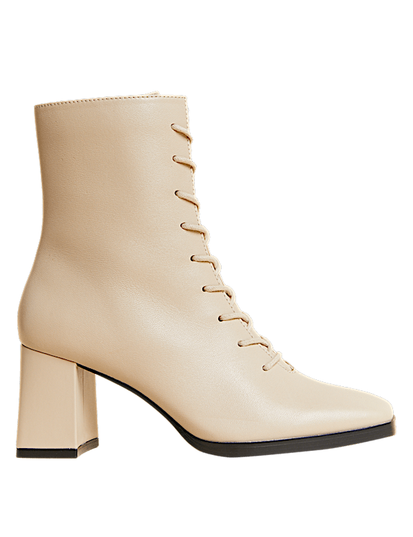 Leather Lace Up Block Heel Ankle Boots