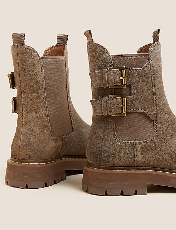 Suede Chelsea Buckle Flatform Ankle Boots