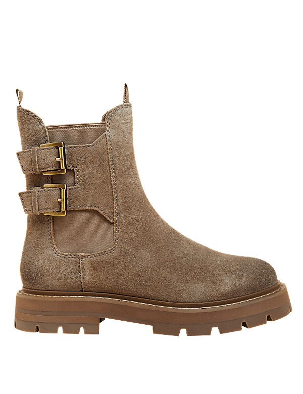 Suede Chelsea Buckle Flatform Ankle Boots