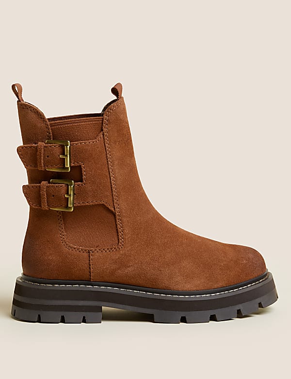 Suede Chelsea Buckle Flatform Ankle Boots