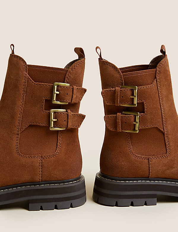 Suede Chelsea Buckle Flatform Ankle Boots