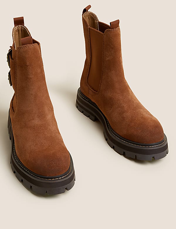 Suede Chelsea Buckle Flatform Ankle Boots - MV