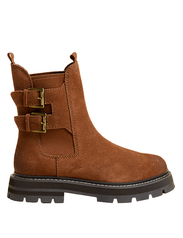 Suede Chelsea Buckle Flatform Ankle Boots