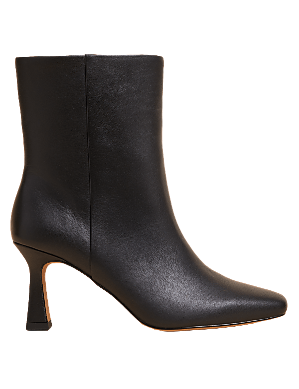 Leather Kitten Heel Pointed Ankle Boots