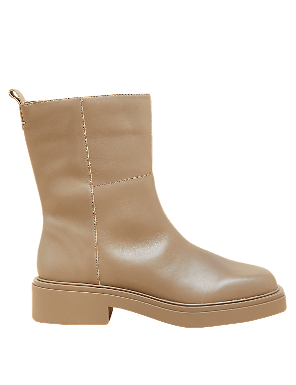 Leather Flat Square Toe Ankle Boots