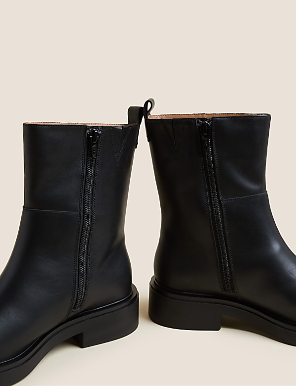 Leather Flat Square Toe Ankle Boots