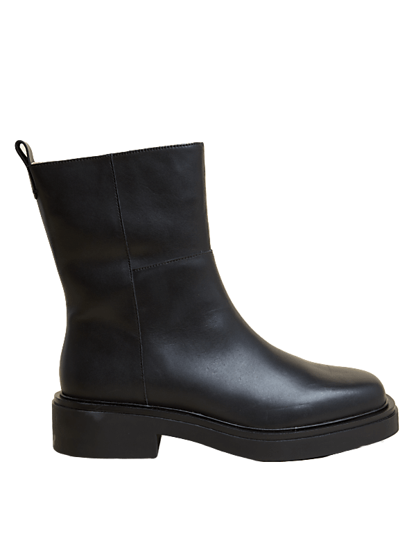 Leather Flat Square Toe Ankle Boots