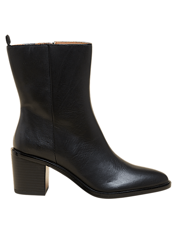 Leather Western Block Heel Ankle Boots