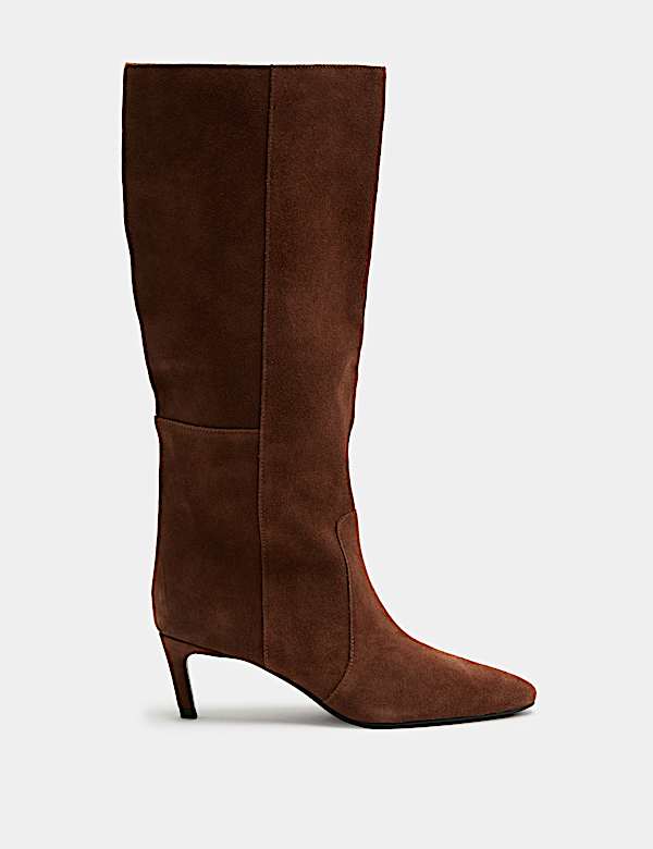 Bottes en daim hauteur genou &agrave; petits talons - CH