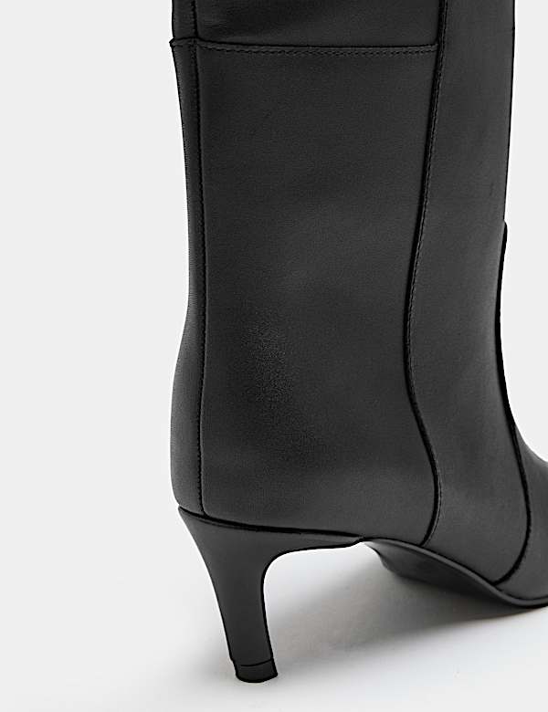 Bottes en cuir hauteur genou &agrave; talons bobine - LU