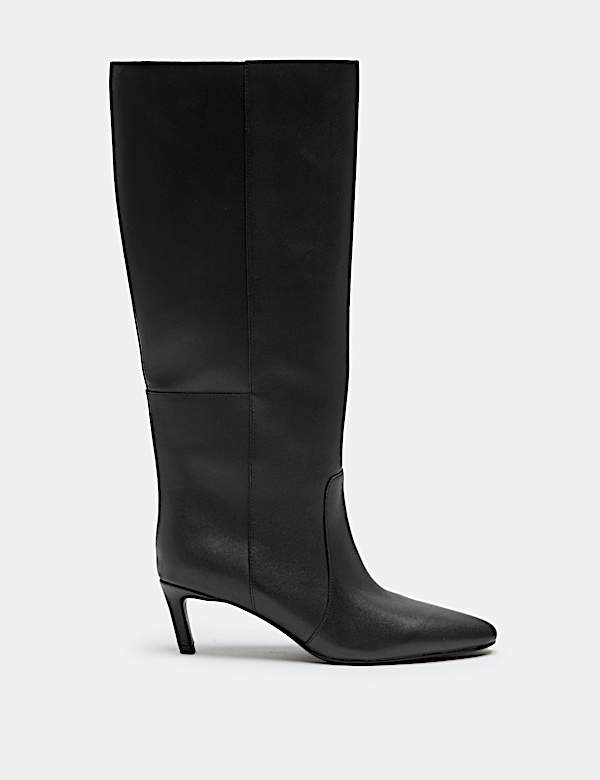 Bottes en cuir hauteur genou &agrave; talons bobine - LU