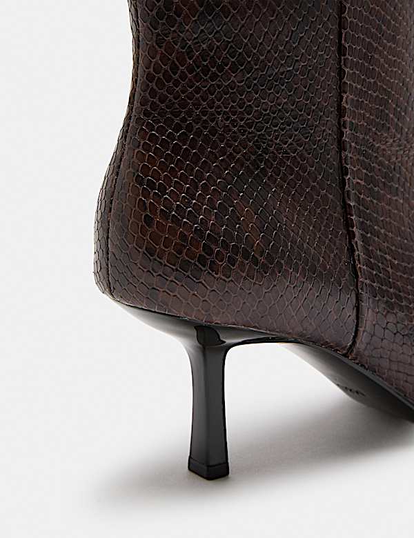 Leather Snake Print Kitten Heel Ankle Boot - IL