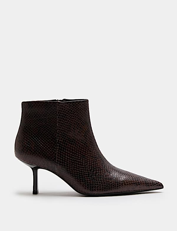 Leather Snake Print Kitten Heel Ankle Boot - IL