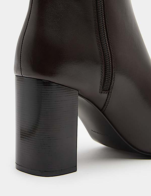 Leather Block Heel Square Toe Ankle Boots - CA