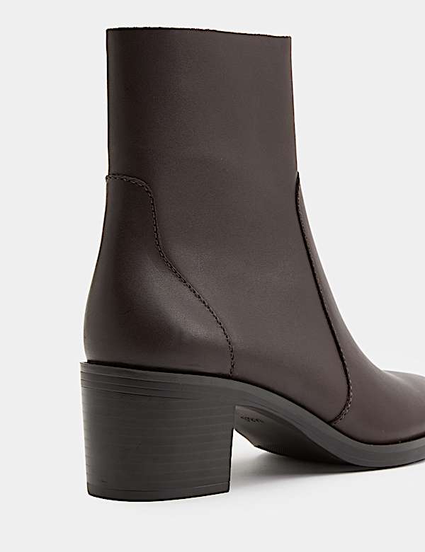 Leather Block Heel Ankle Boots - DE