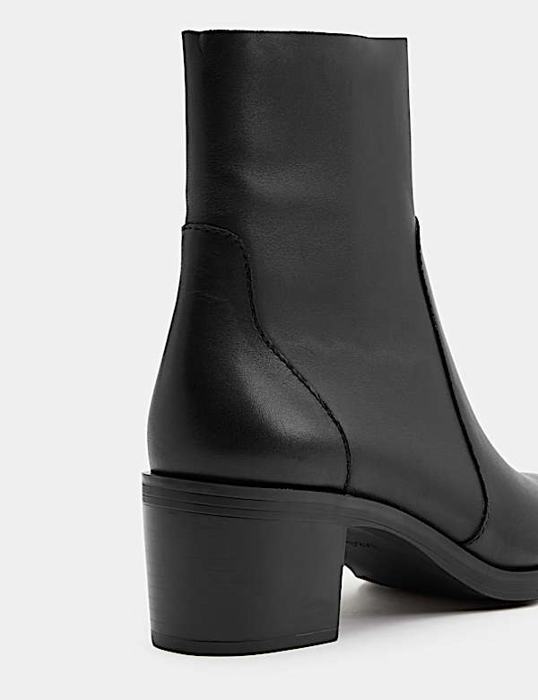 Leather Block Heel Ankle Boots - CA