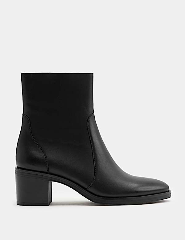 Leather Block Heel Ankle Boots - CA