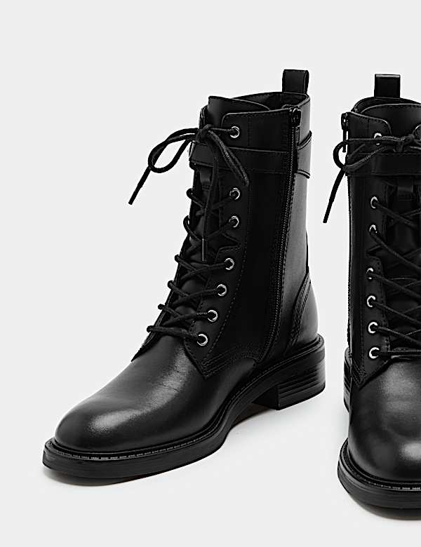 Leather Biker Lace Up Ankle Boots - MX