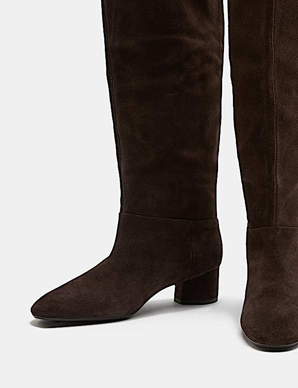 Suede Block Heel Knee High Boots - MX