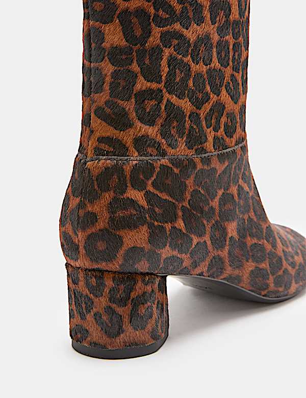 Leather Leopard Print Knee High Boots - CA