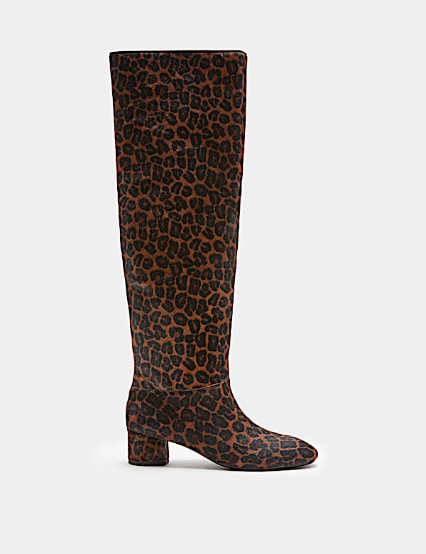 Leather Leopard Print Knee High Boots - CA